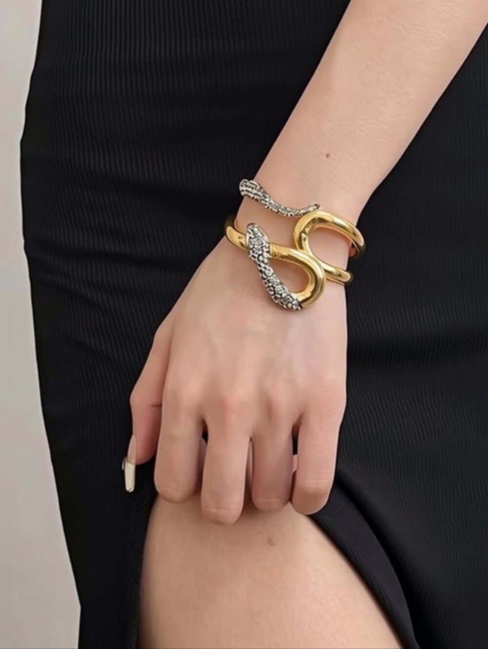 ALEXIS BITTAR Vanitas Snake Cuff Bracelet Gold Plated Brass Crystal Small/Medium